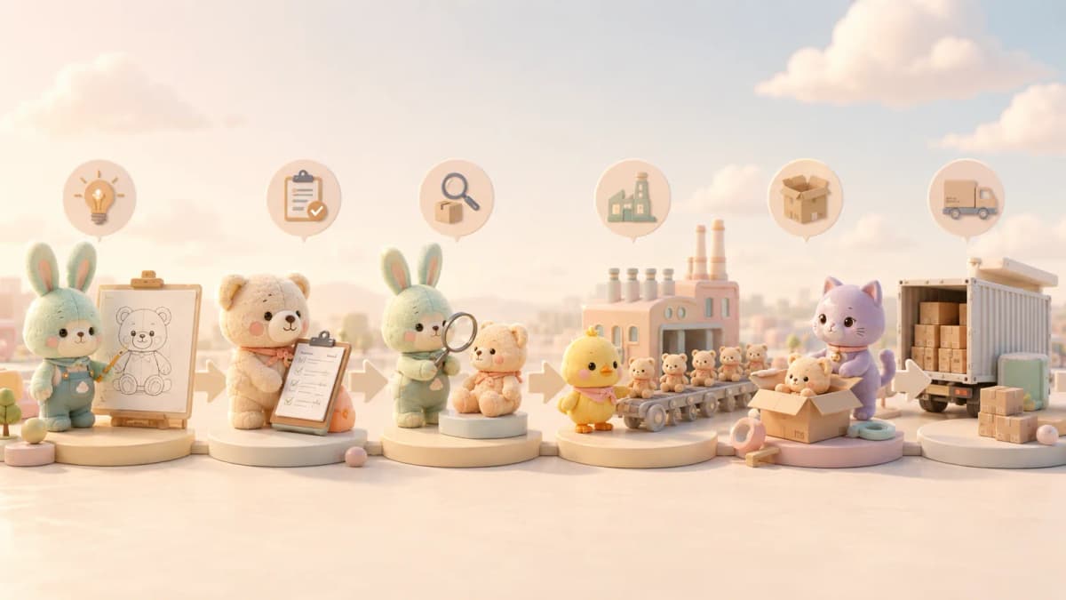 Plush toy samples laid out for review